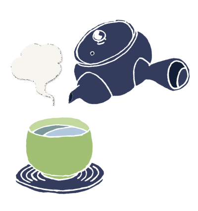 湯のみにお湯を入れて湯冷ましします