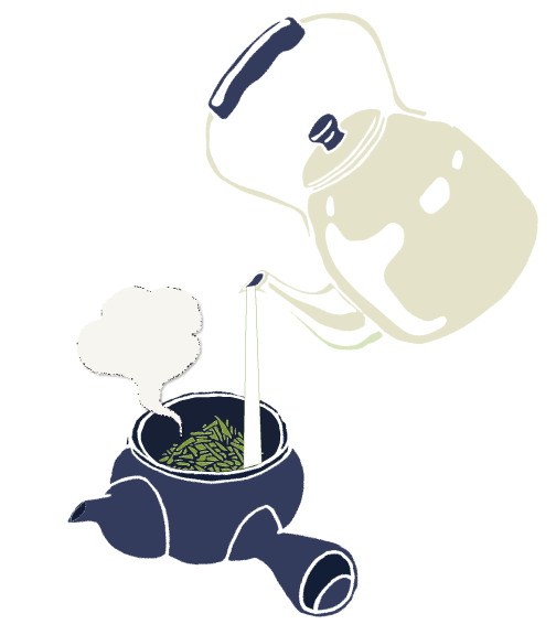 土瓶にお茶の葉を入れ、直接湯を入れます